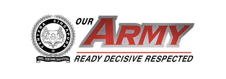Logo with a circular emblem and bold text saying OUR ARMY READY DECISIVE RESPECTED.