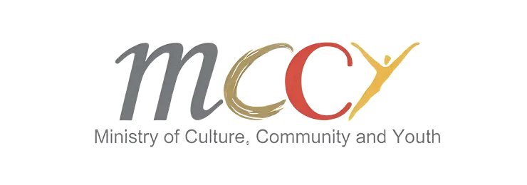 Logo of Ministry of Culture, Community and Youth with stylized letters MCCY and a figure in yellow.