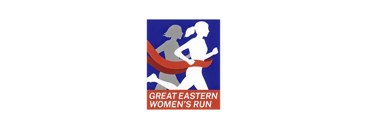 Logo with two female runners and a red ribbon, text: Great Eastern Women's Run.