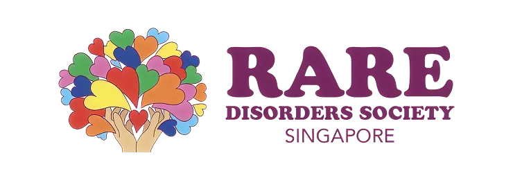 Logo with colorful hearts forming a tree above hands, next to text Rare Disorders Society Singapore.