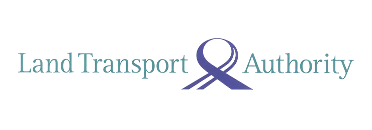Land Transport Authority logo with stylized blue ribbon symbol between the text.