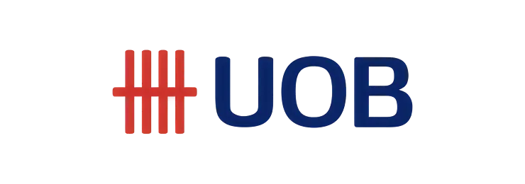 UOB logo with red vertical bars and blue letters on a black background.