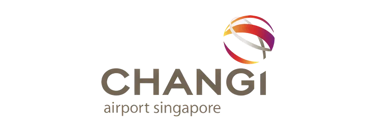 Changi Airport Singapore logo with stylized orange and purple globe icon above text.