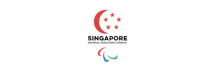 Singapore National Paralympic Council logo featuring red crescent, five stars, and Paralympic symbol.