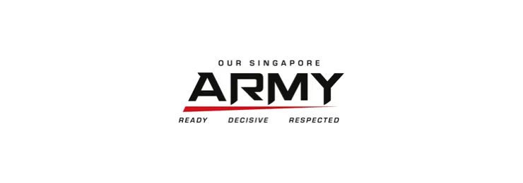 Logo with text: Our Singapore Army, with words Ready, Decisive, Respected below a red line.