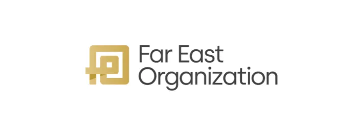 Far East Organization logo with stylized gold emblem and black text on a white background.