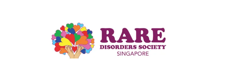Logo of Rare Disorders Society Singapore with a tree of colorful hearts and hands at the base.