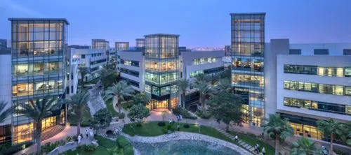 Evening view of Dubai Outsource City, the data center & outsourcing hub in Dubai, from afar