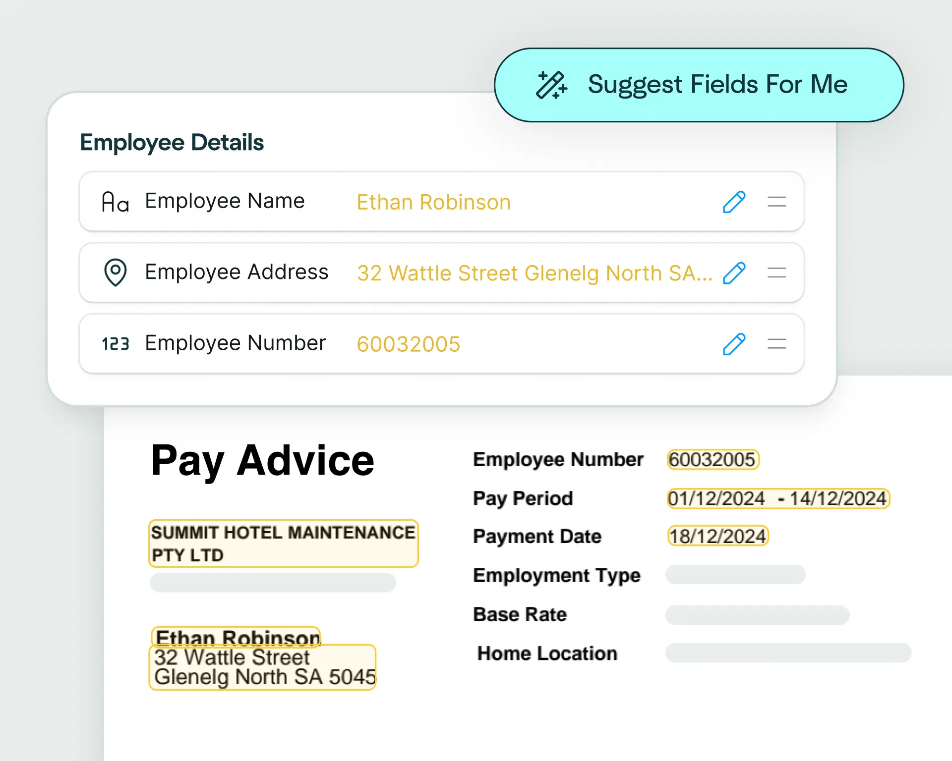 Example of automated data extraction from a document in Affinda 