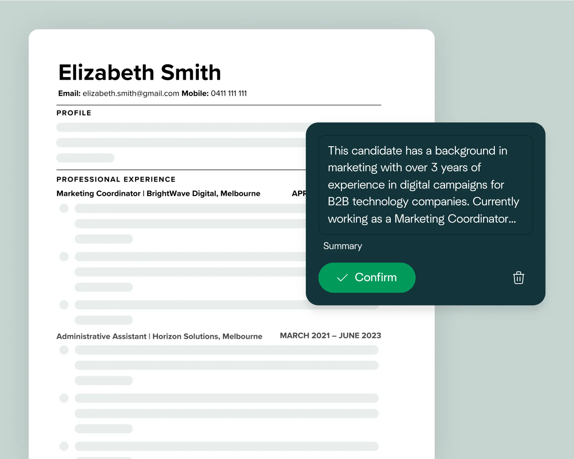 Visual of quick and accurate AI resume summary