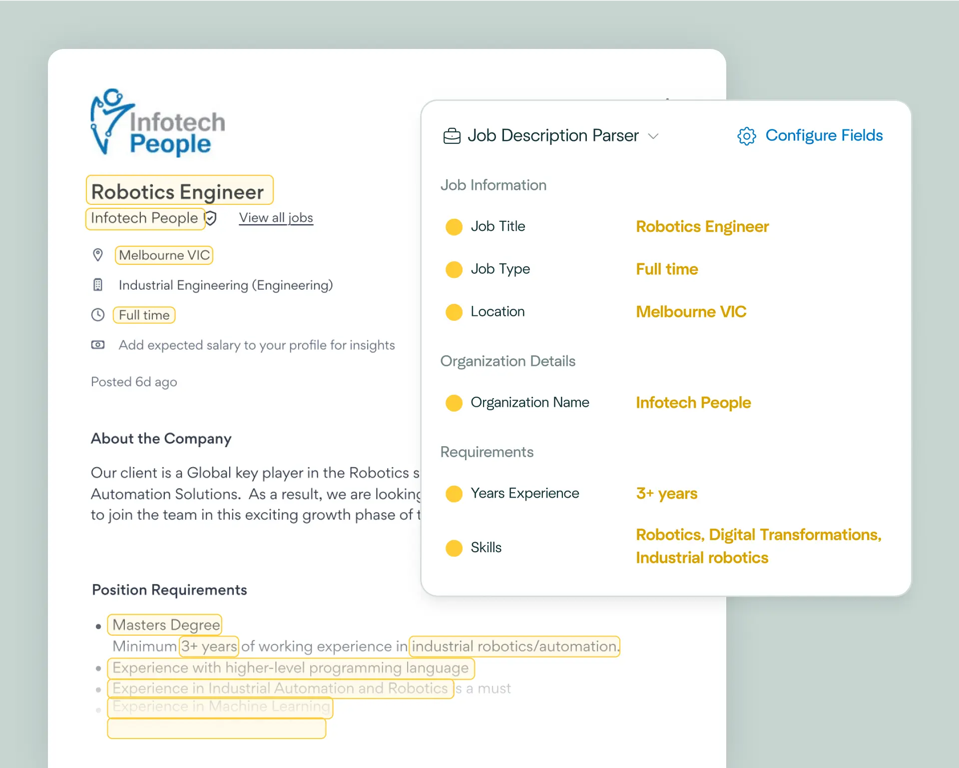 Visual of job description AI technology condensing job information