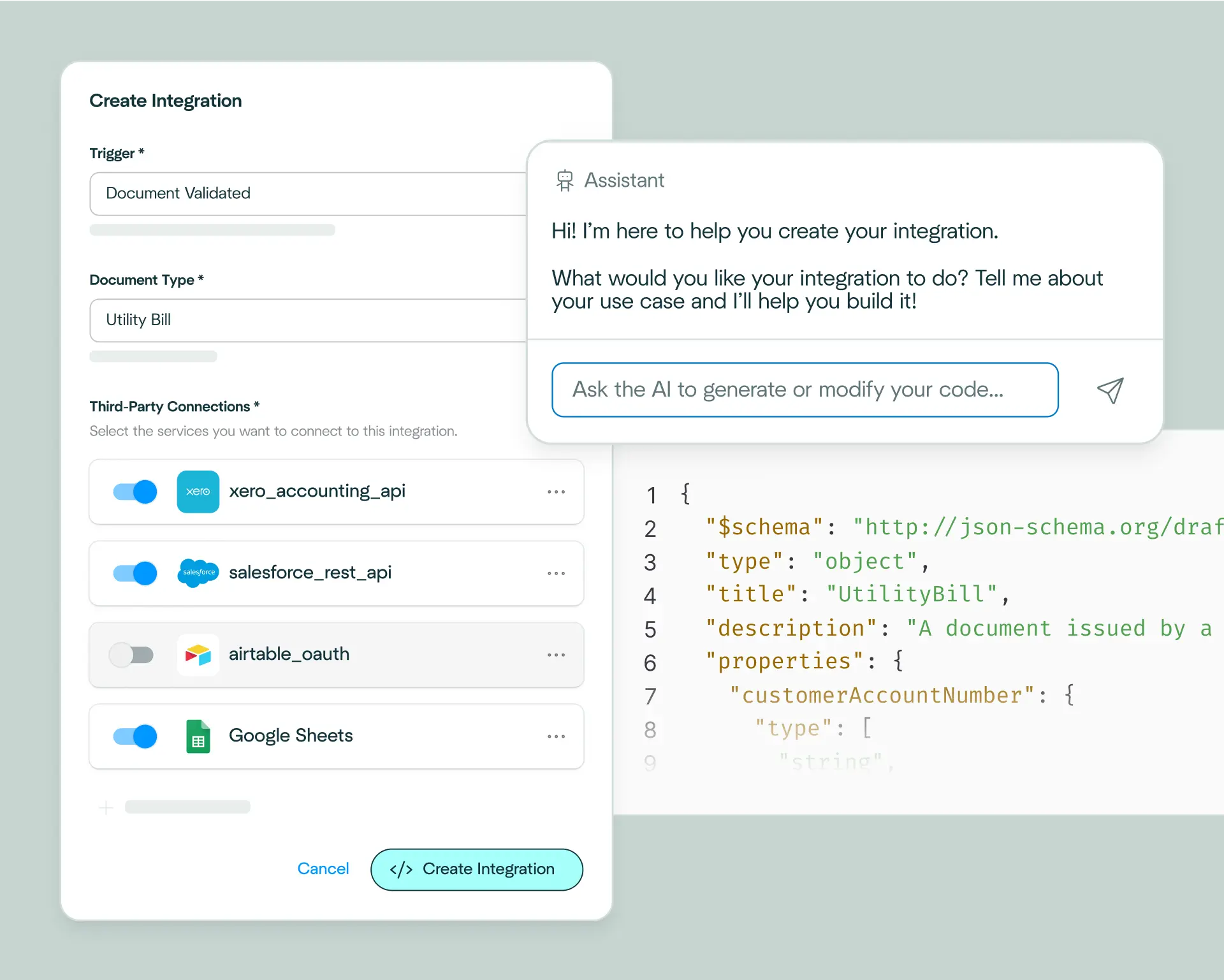 Examples of seamless integrations supported in Affinda with no-code or API set up 