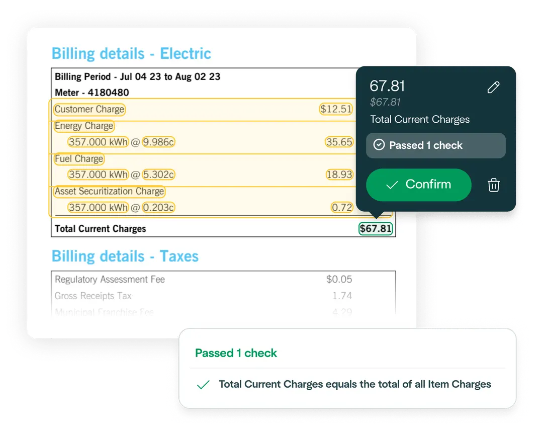 Example of business logic verifying accuracy of extraction in the Affinda Platform 