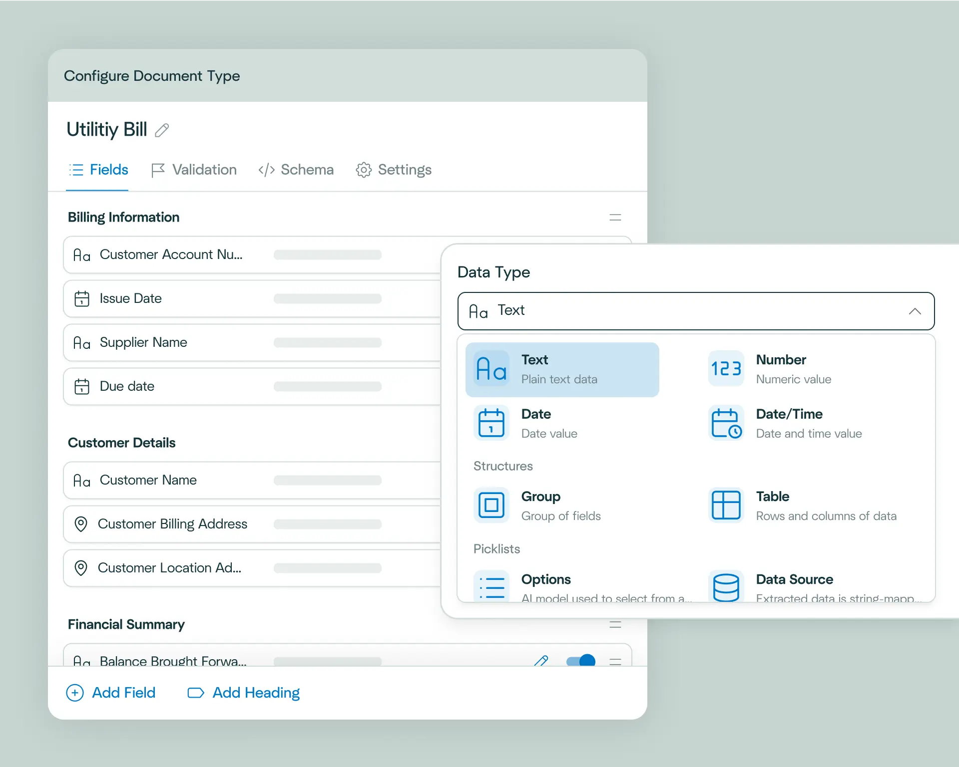 Preview of flexible configuration of document fields on a payslip 