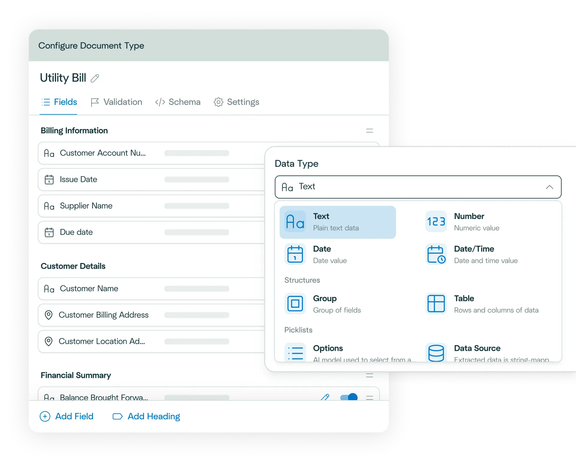 Preview of flexible configuration of document fields on a payslip 