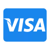 Blue Visa credit card company logo with white lettering