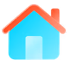 Simple blue house with red roof in minimalist graphic style