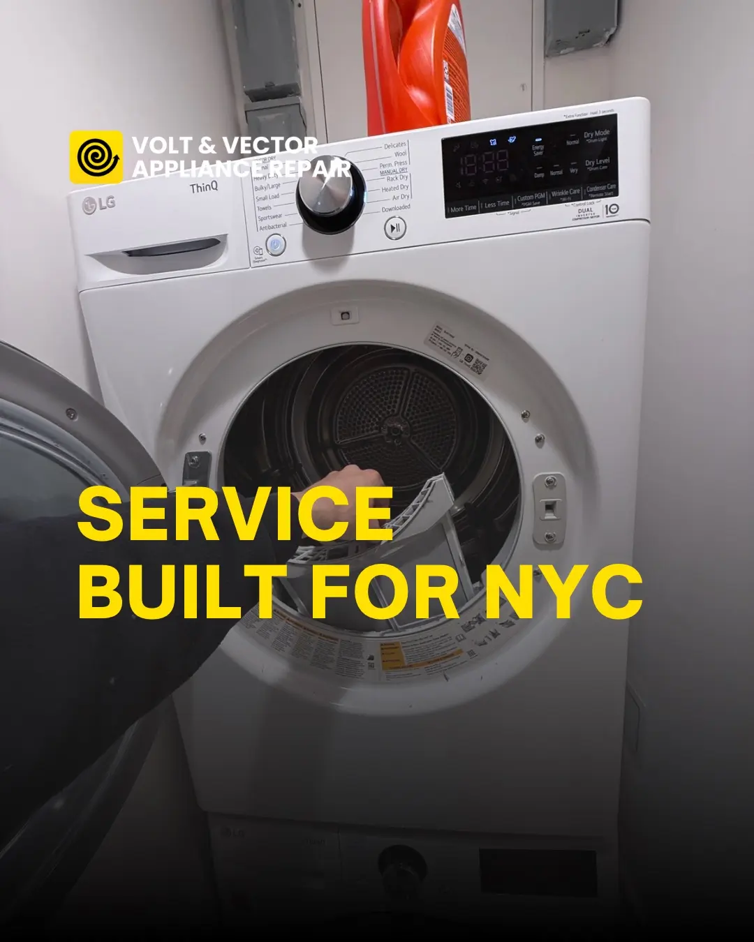 LG washing machine with Volt & Vector Appliance Repair service advertisement