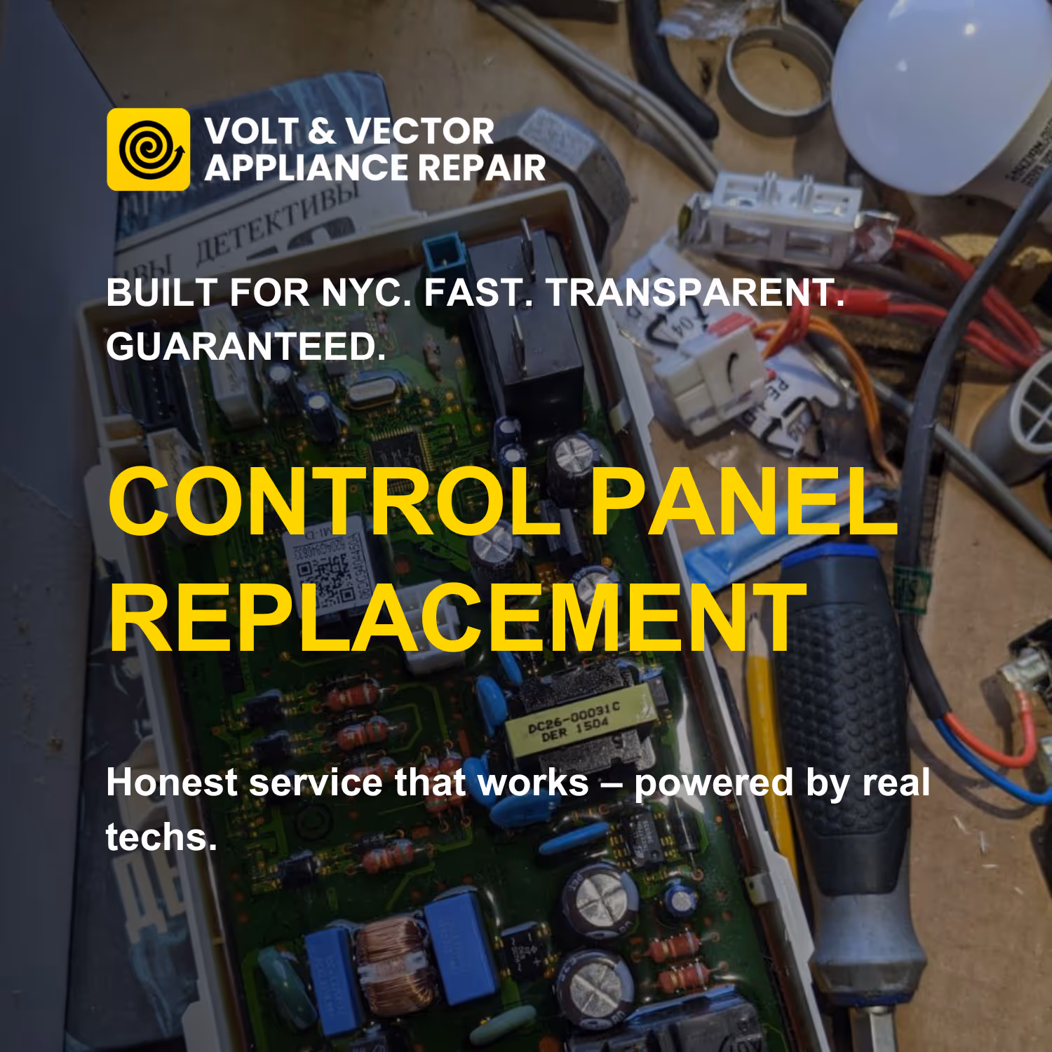 Volt & Vector appliance repair control panel replacement closeup