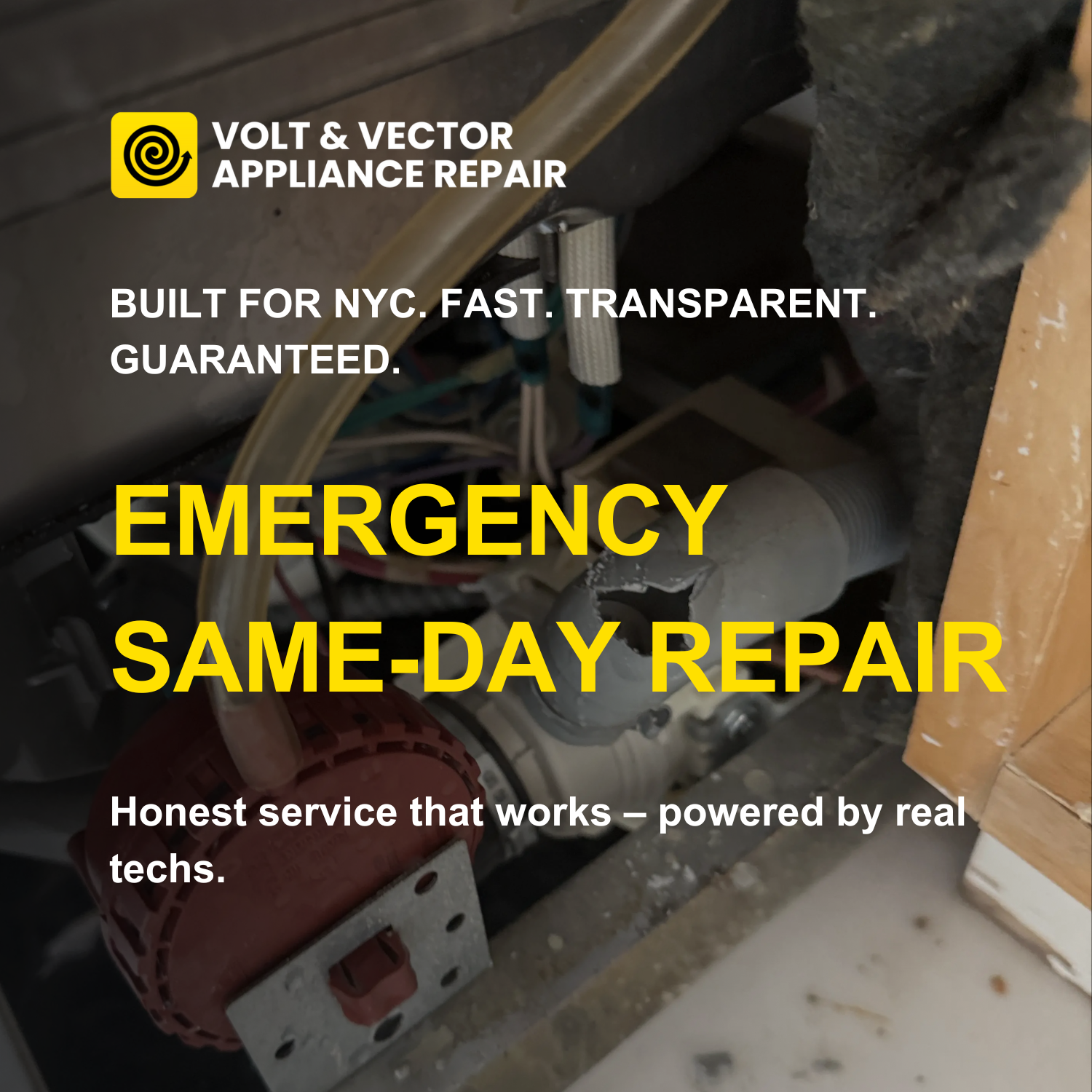 Volt & Vector Appliance Repair advertisement for emergency same-day service