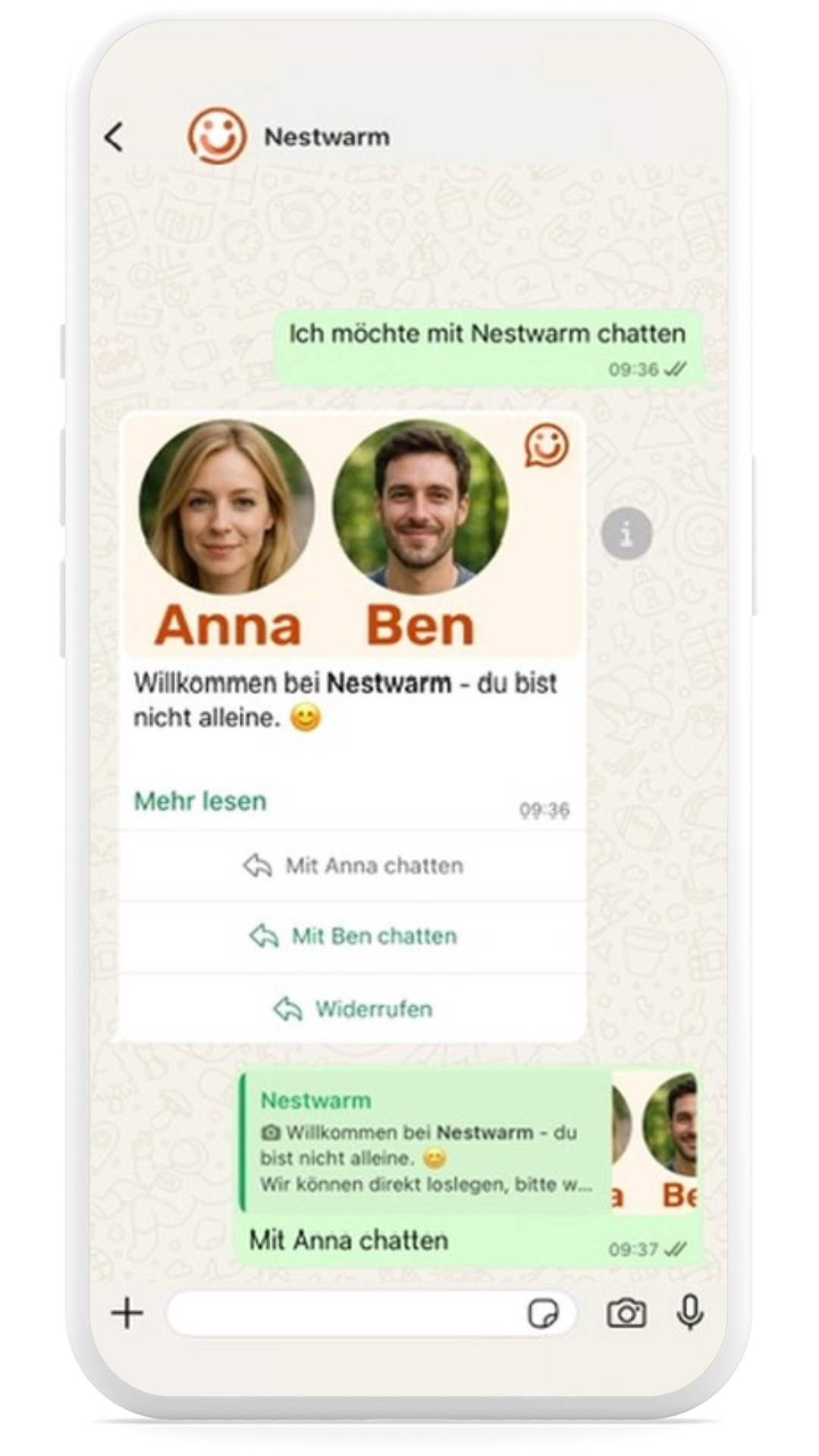 Onboarding mit Nestwarm, de Chat gegen Einsamkeit