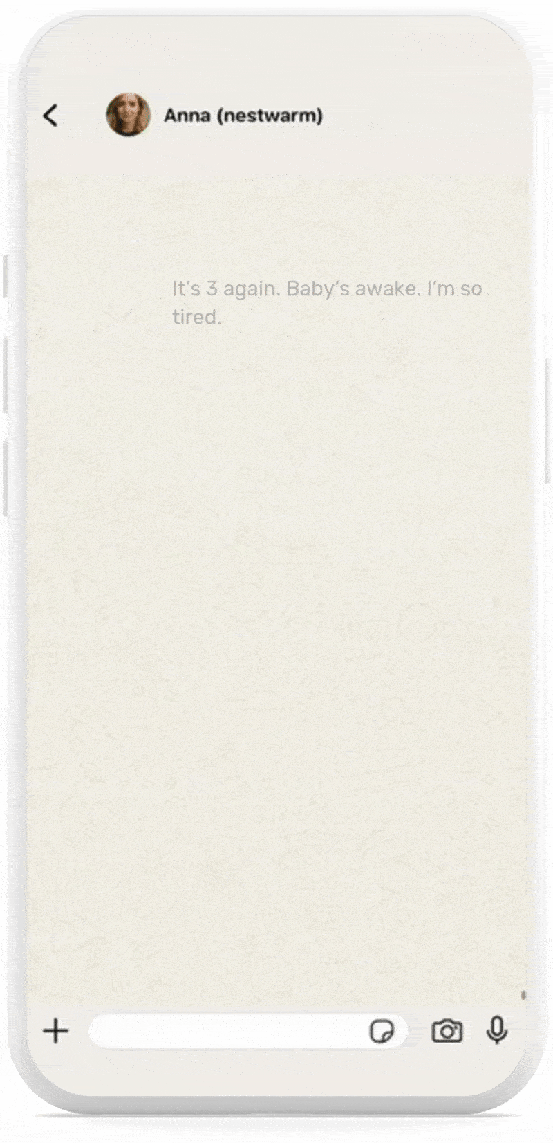 Screenshot of Nestwarm chat when feeling lonely as new parent