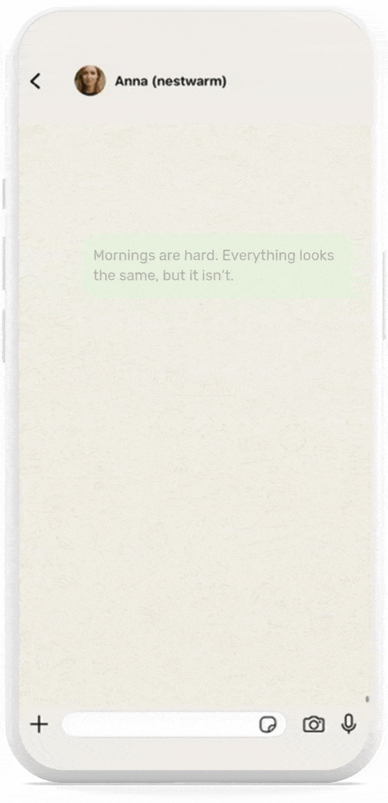 Screenshot of Nestwarm chat for loneliness after a loss