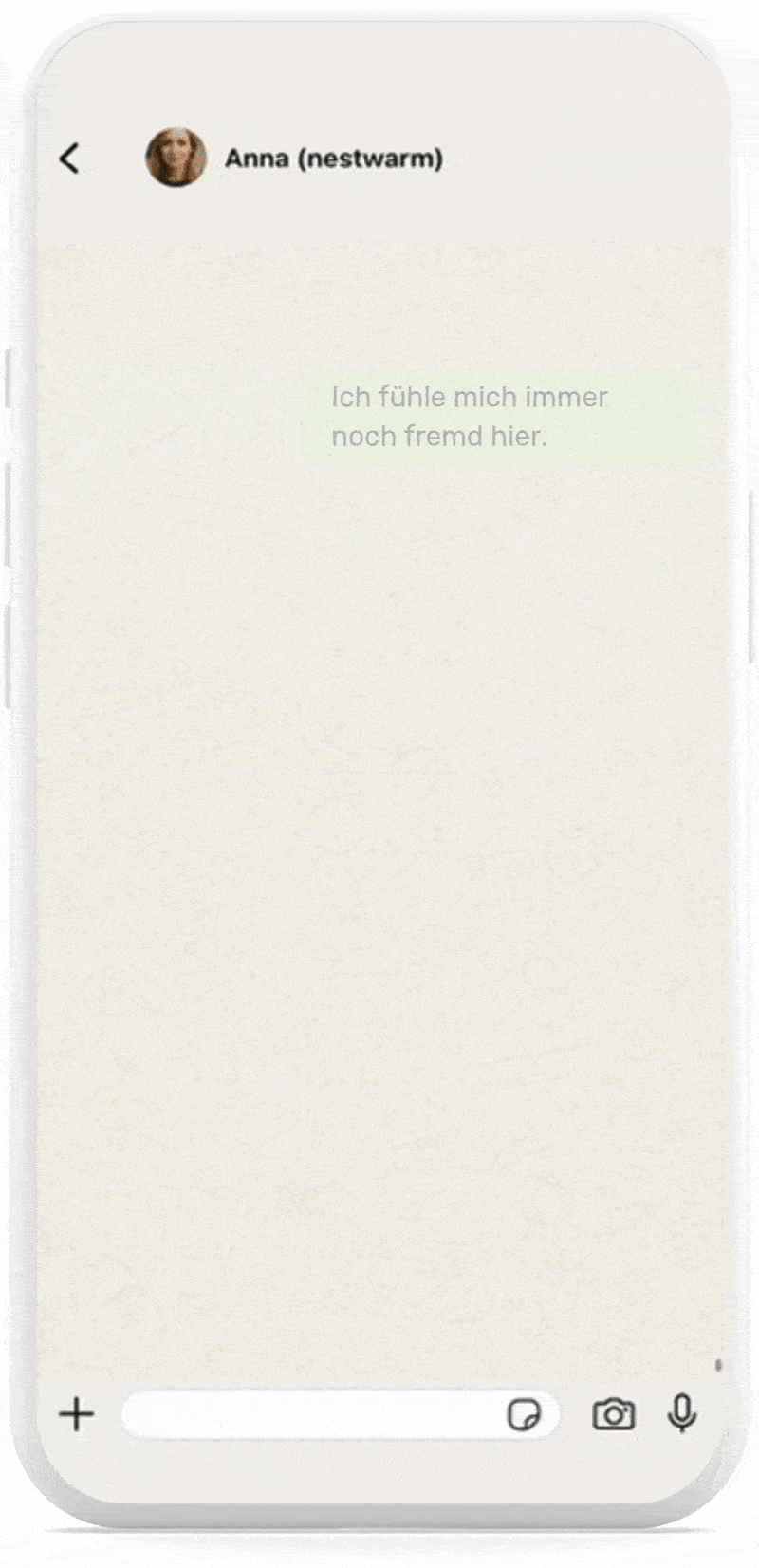Screenshot von Nestwarm Chat gegen Einsamkeit nach einem Umzug