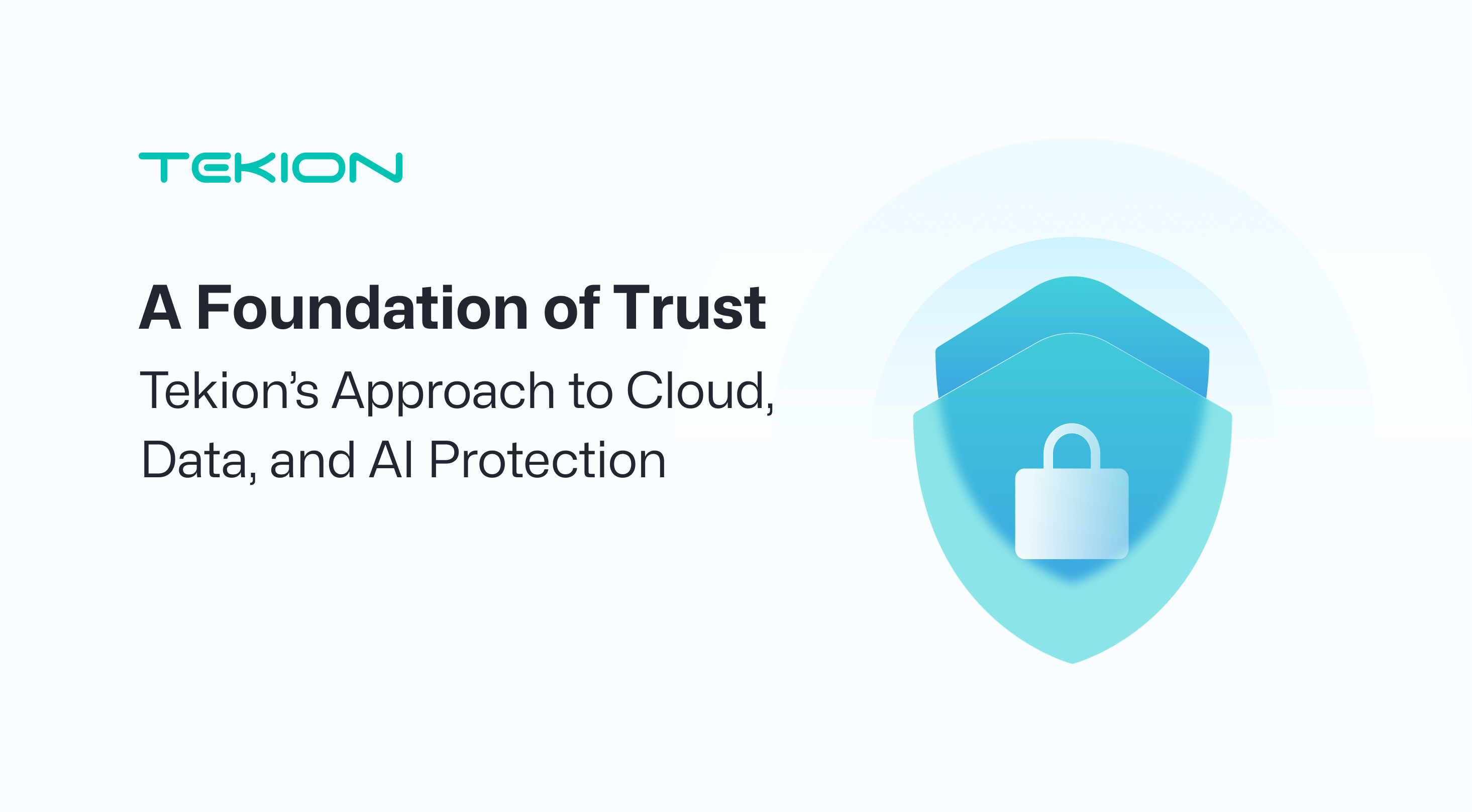 Tekion logo with text A Foundation of Trust and a graphic of layered shields with a padlock symbol