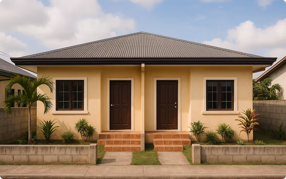 Single-storey duplex bungalow house showing two side-by-side units, Philippines
