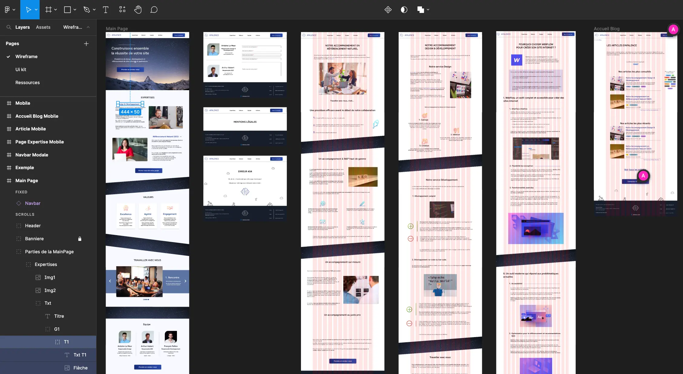 Screenshot of Figma's interface with Afalence's sketch on it