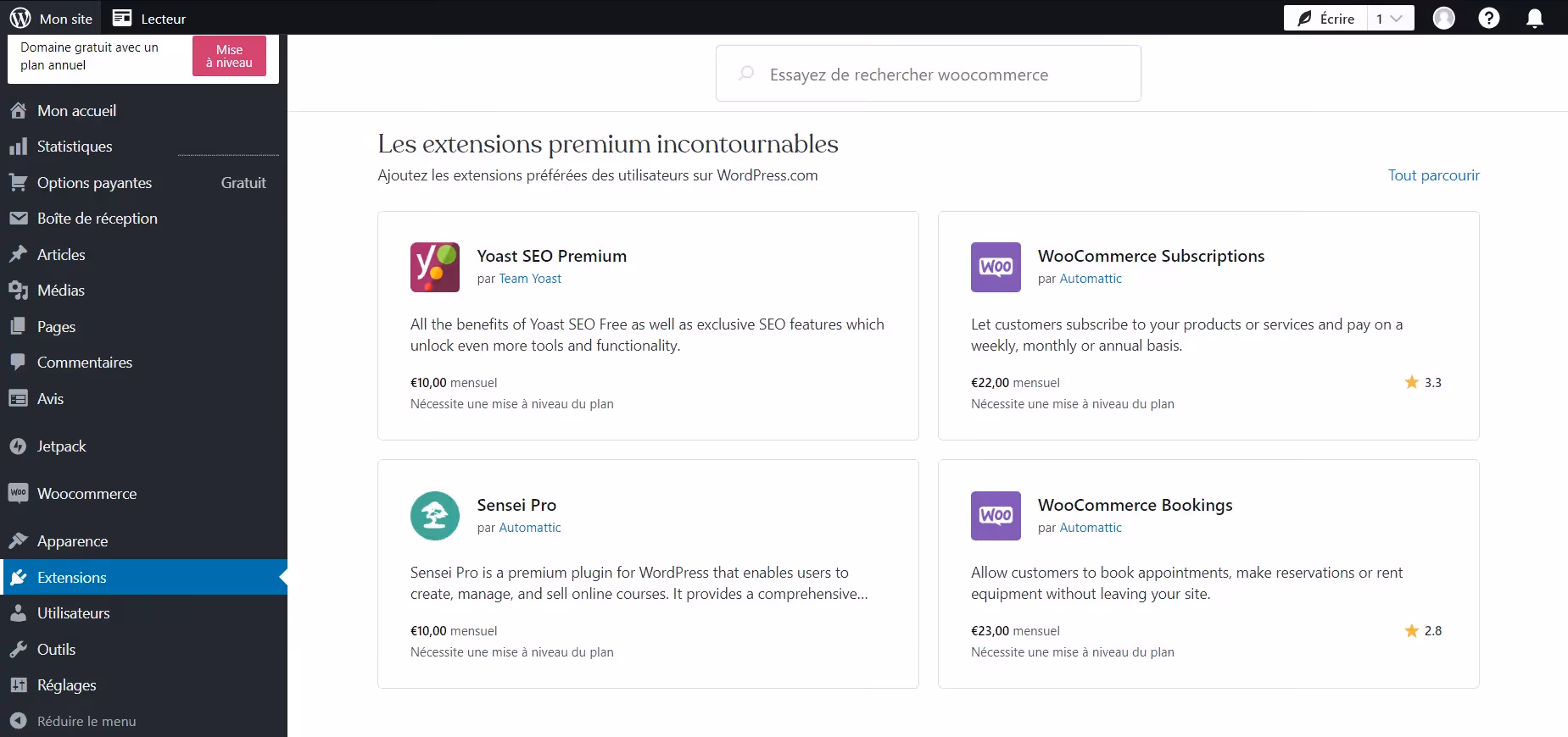 Wordpress' interface