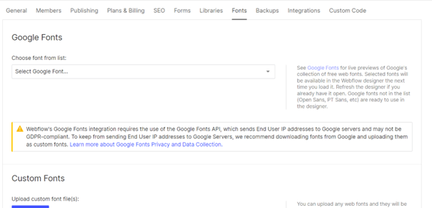 Google Fonts in Webflow