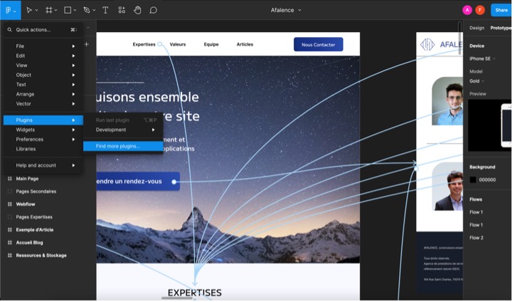 figma's interface with the plugin menu open