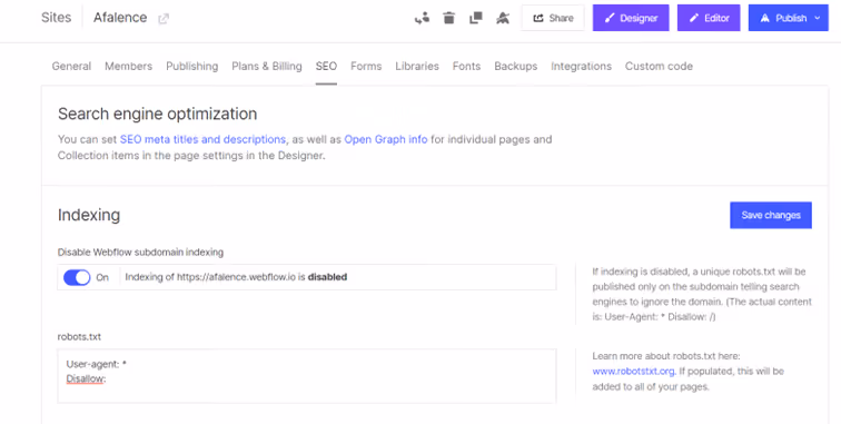 Indexing pages in Webflow
