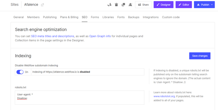 Indexing pages in Webflow