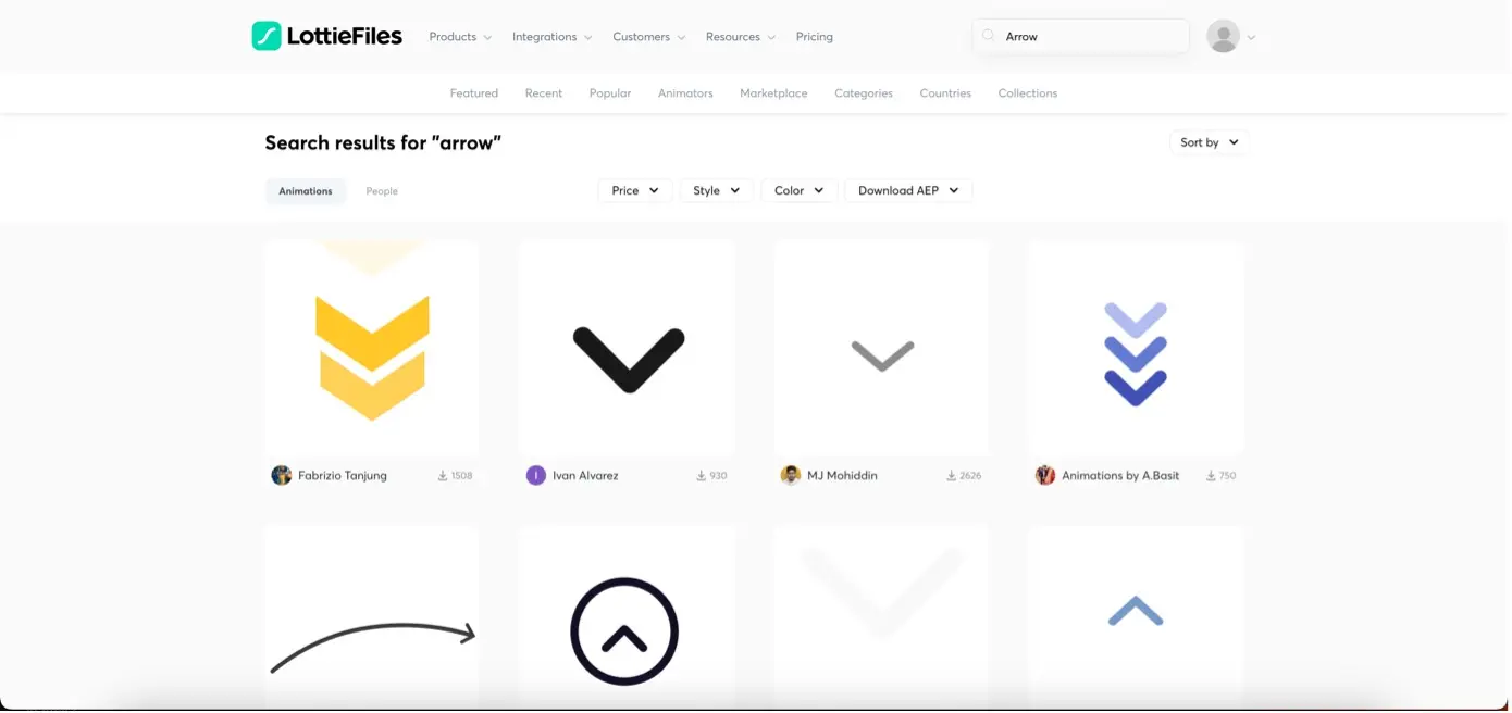 arrows search on lottiefiles