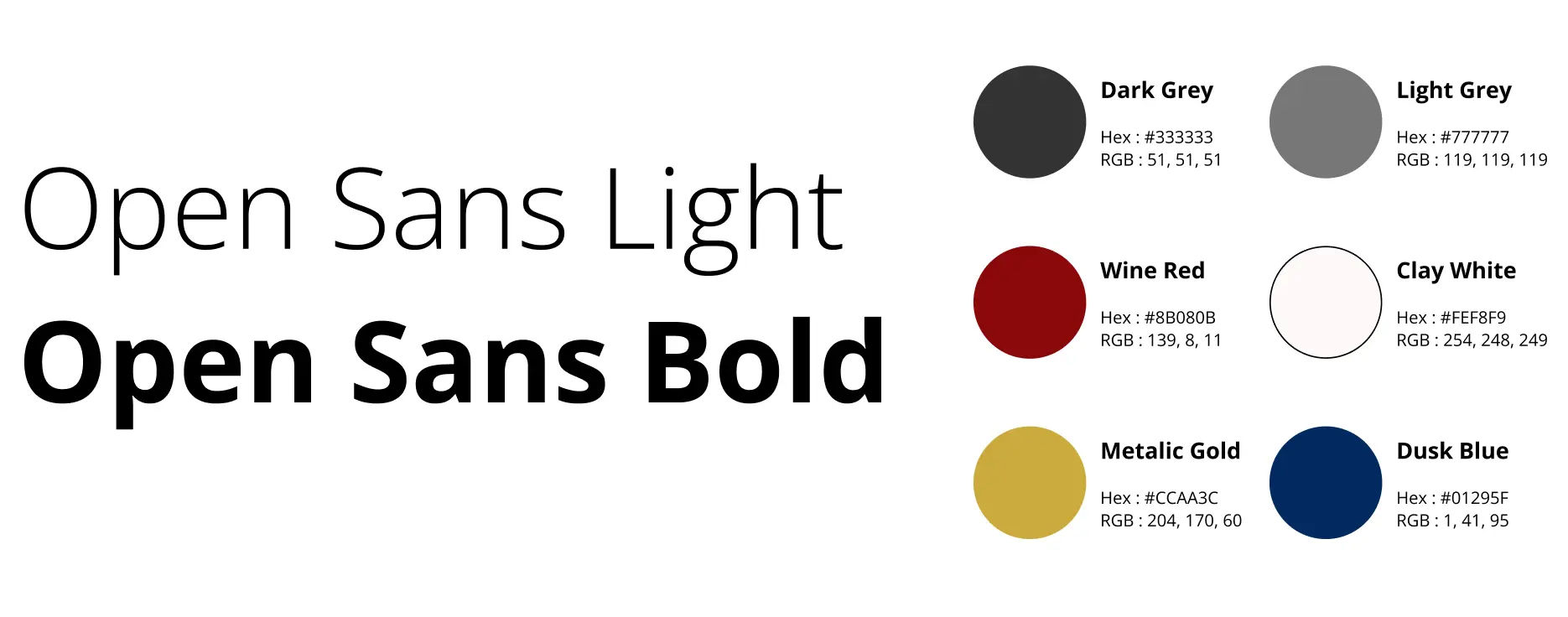 colors with related informations and typography in two styles
