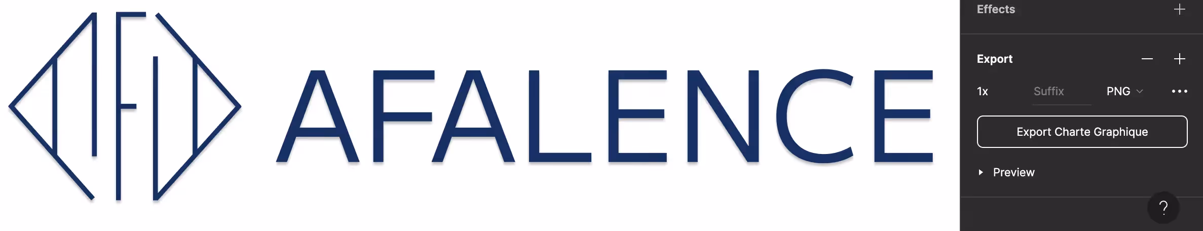 AFALENCE's logo in the export area of figma