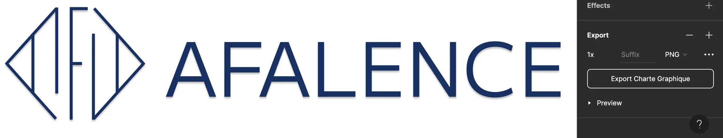 AFALENCE's logo in the export area of figma