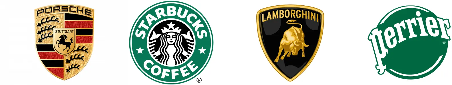 logos of porsche, starbucks, lamborghini and perrier