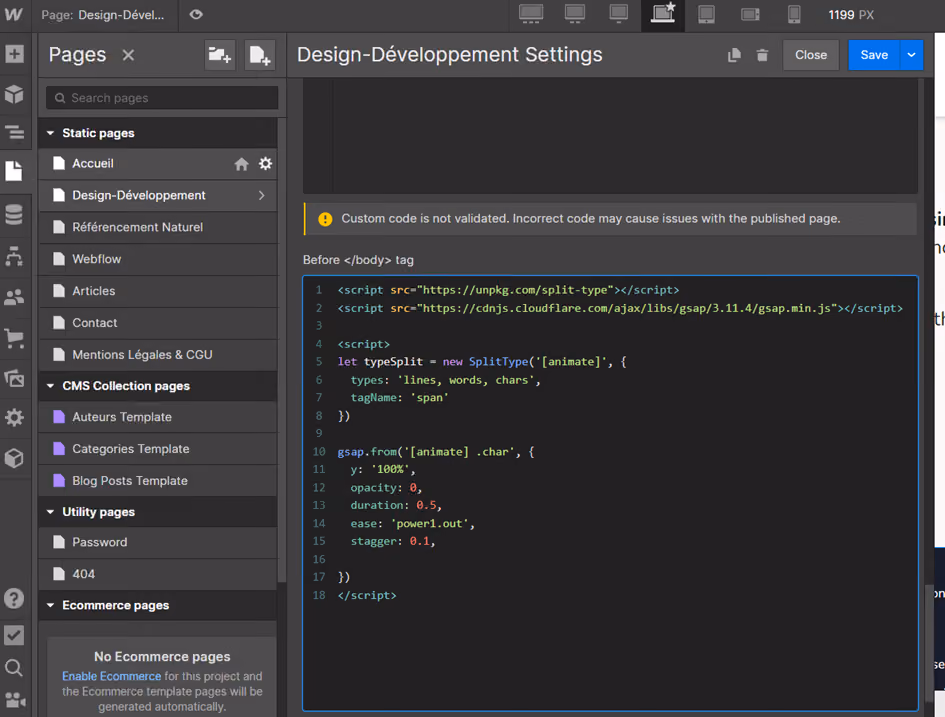 webflow's page parameters