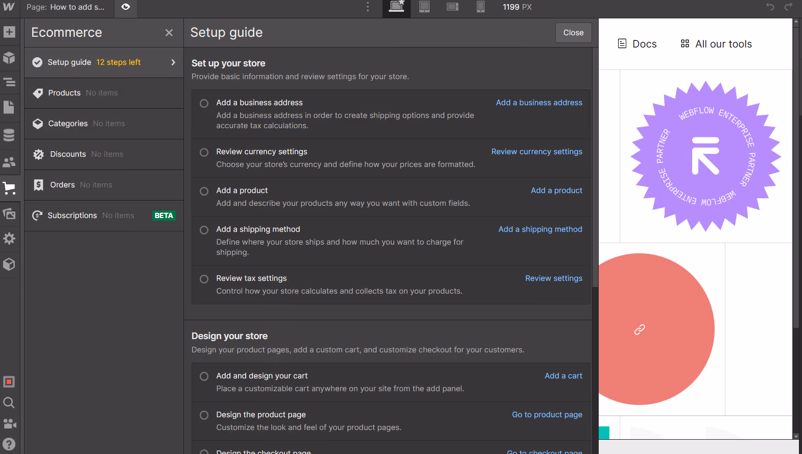 Webflow Ecommerce setup