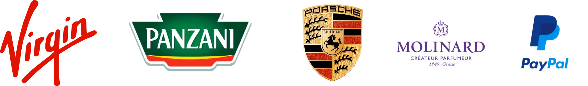 Logos of Virgin, Panzani, Porsche, Molinard and PayPal