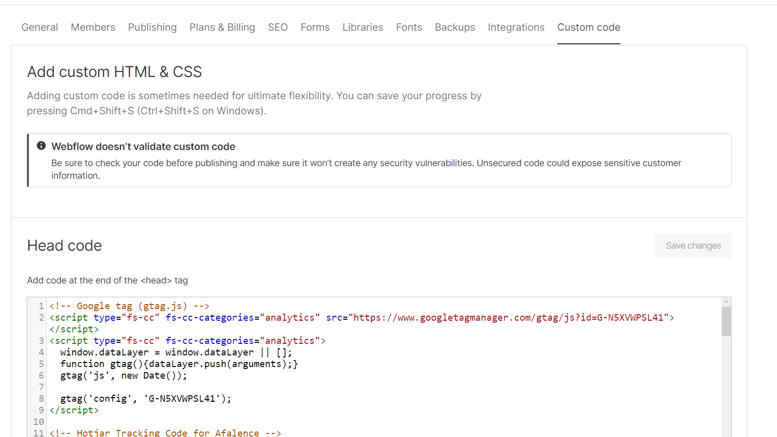 Custom code in webflow project