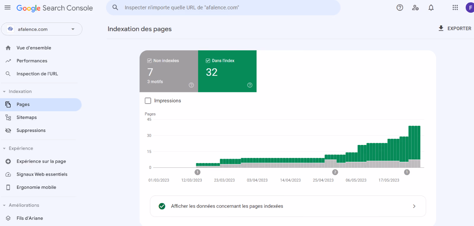 Pages indexed on the google search console