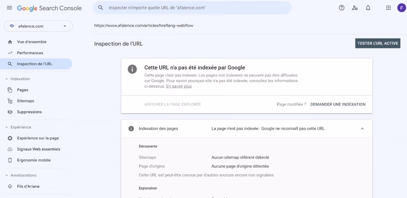Google search console indexion