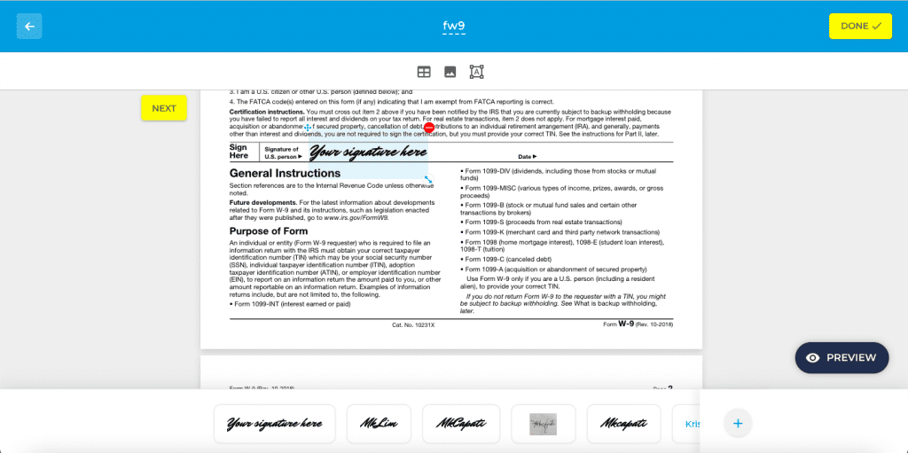 sign w9 online for free
