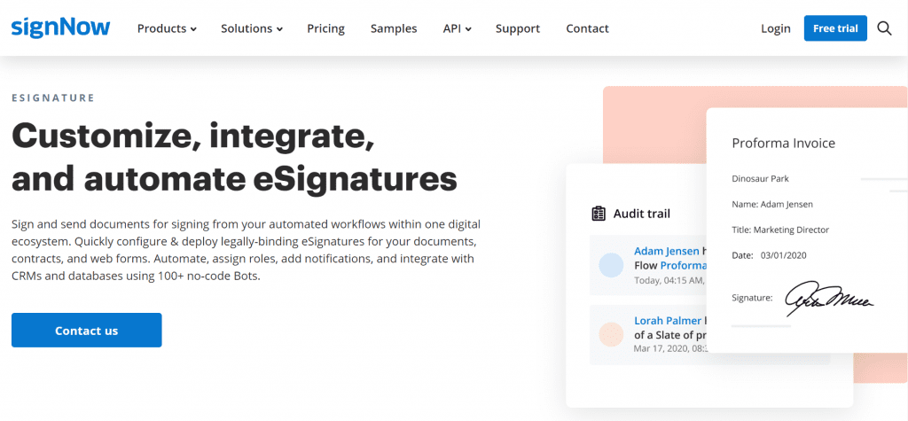 signNow website