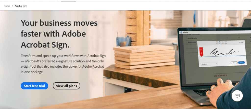 Adobe Sign website